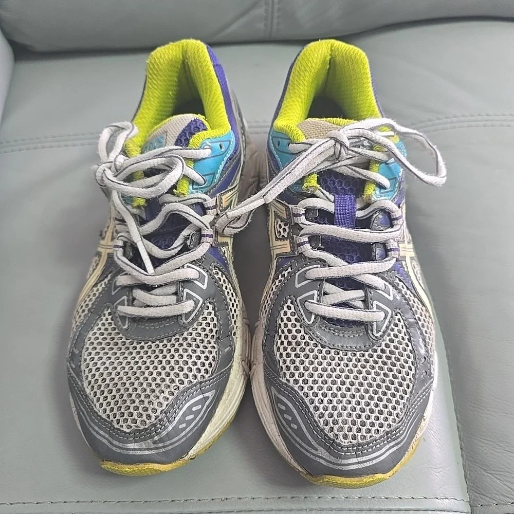 ASICS Gel-Equation Women's Size 6.5 Gray Blue Purple Athletic‎ Shoes T2D7N